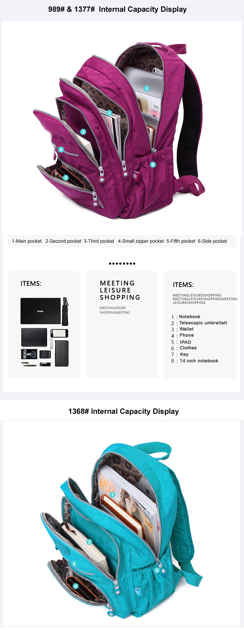 Nylon Waterproof Laptop Backpack / 13 colors