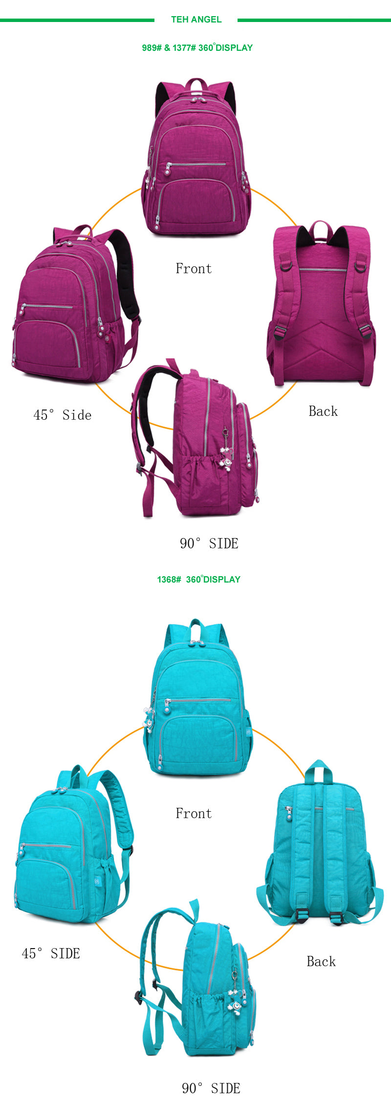 Nylon Waterproof Laptop Backpack / 13 colors