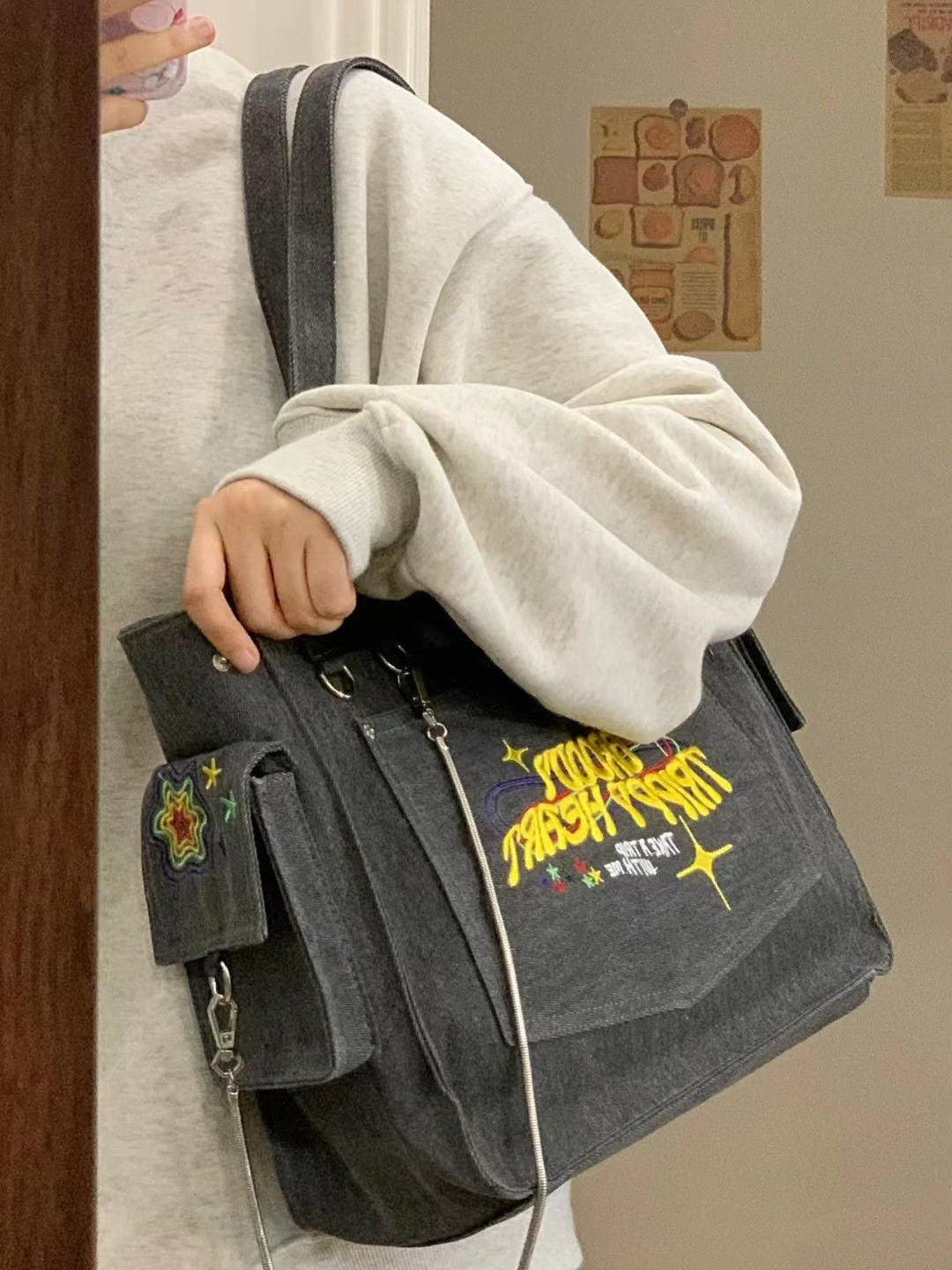 Bag with embroidered letters