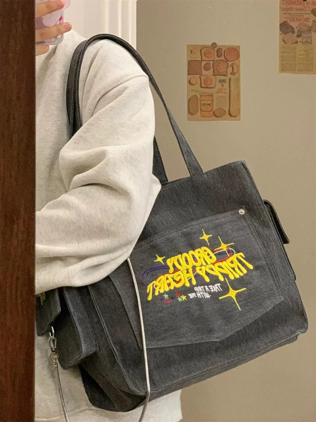 Bag with embroidered letters