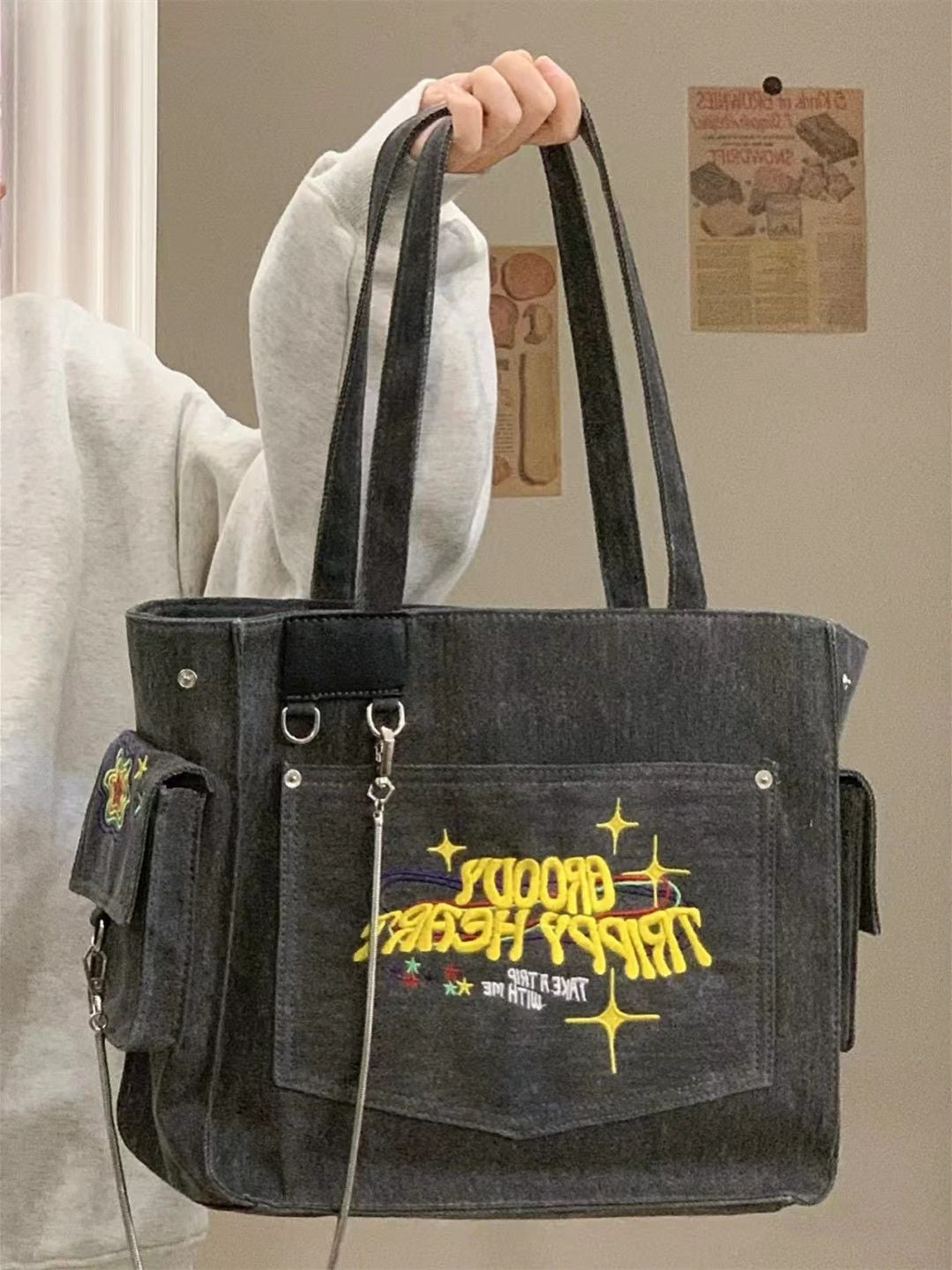 Bag with embroidered letters